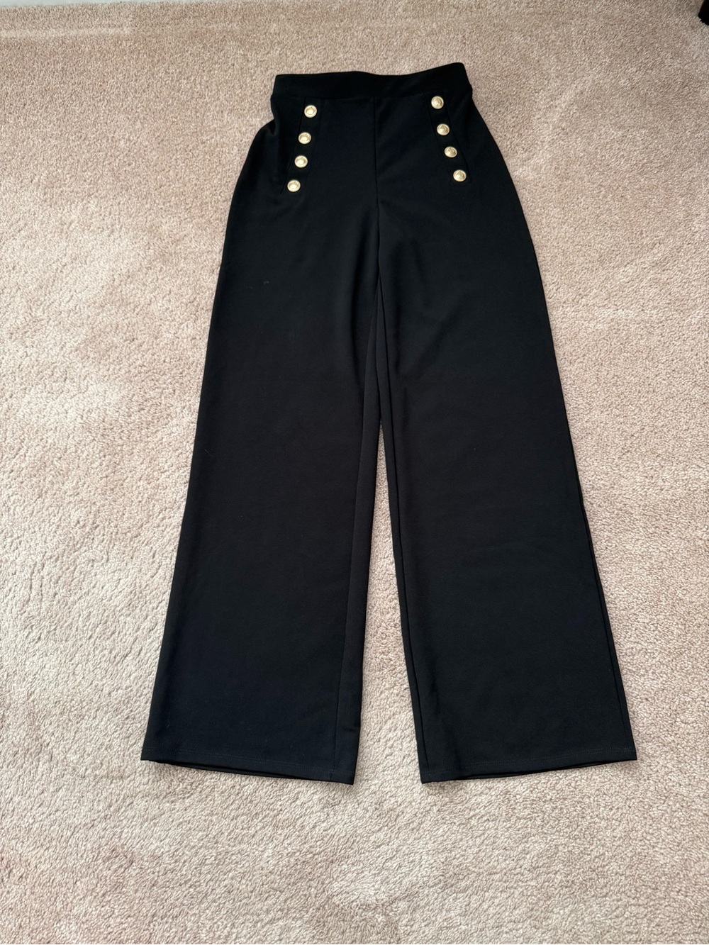 H&M Black High-Waist Wide-Leg Pants with Gold Buttons